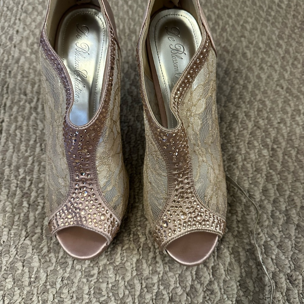 De Blossom Collection Blush Lace Peep Toe Heels